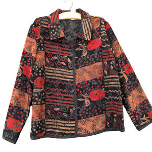 Coldwater Creek Womens Button-Up Patchwork Tapestry Jacket Multi Floral Large